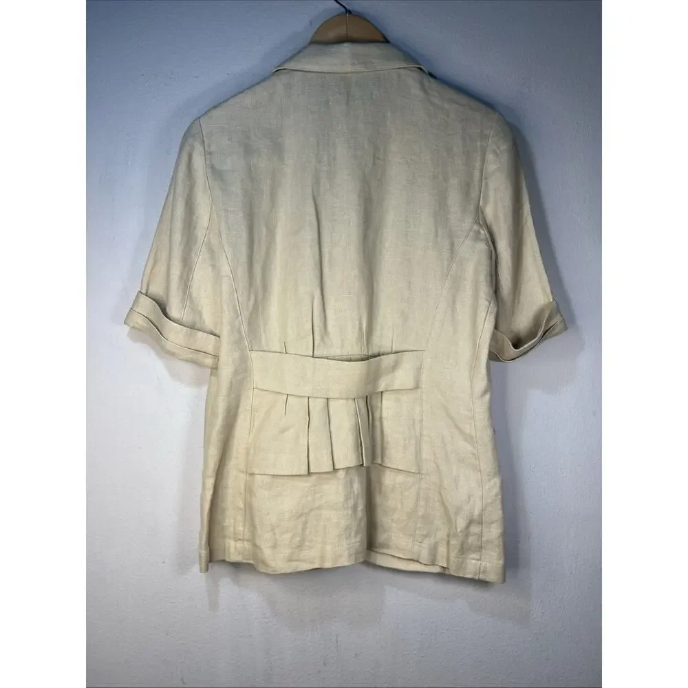 Cabi Tan 100% Linen One Button Academia blazer safari Jacket medium pleated #902 - Picture 5 of 11